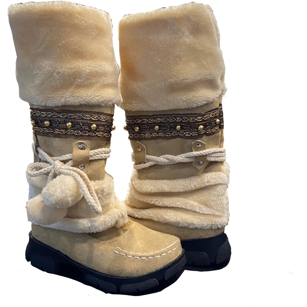 NATIVE AMERICAN FUR HIGH BOOTS 7.5 NWOT